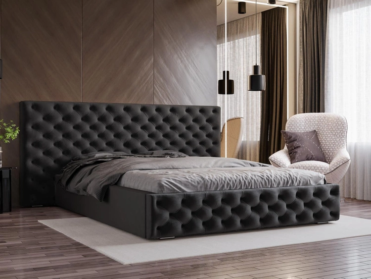 Łóżko chesterfield z szerokim zagłowiem 180x200 Madera Czarny