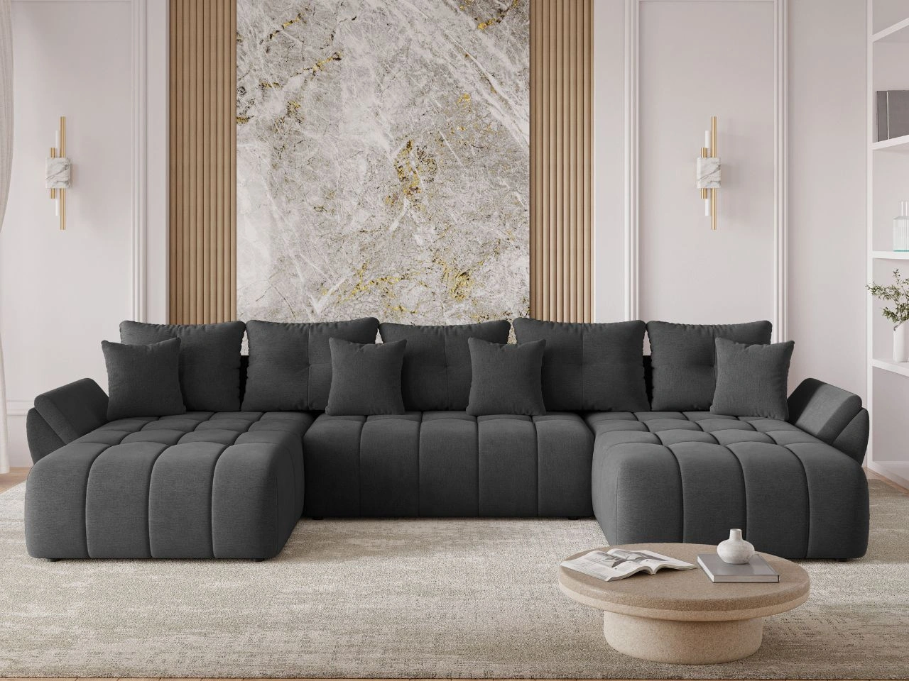 Narożnik U z funkcją spania i pojemnikiem Decor U Antracytowy