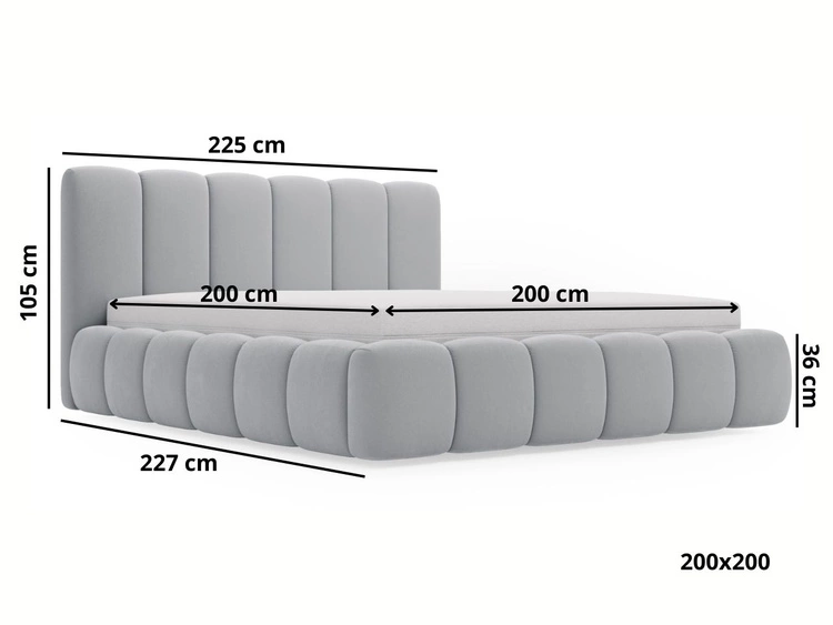 Łóżko tapicerowane bez pojemnika ze stelażem 200x200 cm Cloud Ciemny szary