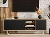Szafka RTV pod telewizor z drzwiczkami i białym stelażem Vivance Czarny i dąb artisan