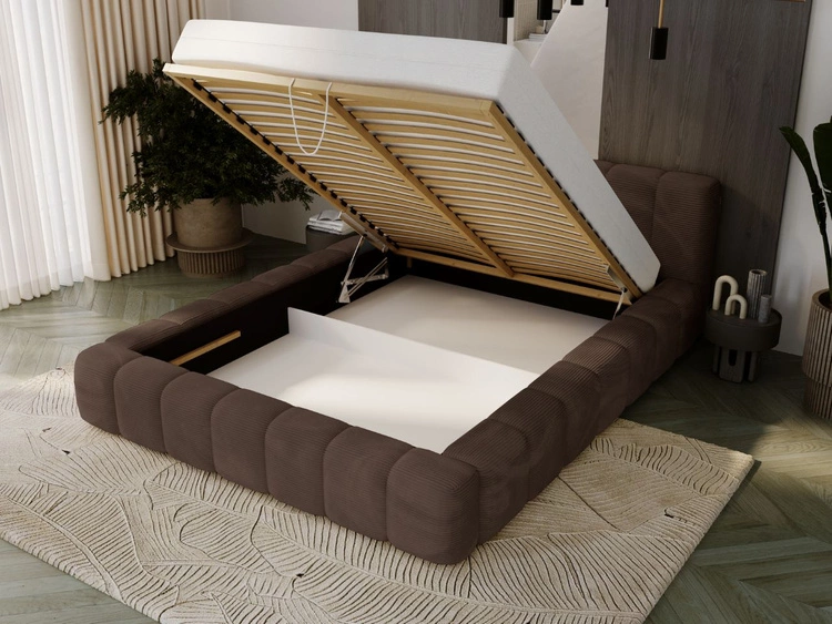 Łóżko tapicerowane z pojemnikiem na pościel 160x200 Ibiza Brązowe