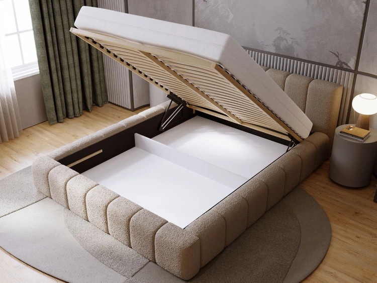 Łóżko tapicerowane z pojemnikiem i stelażem 140x200 Orio Brązowy