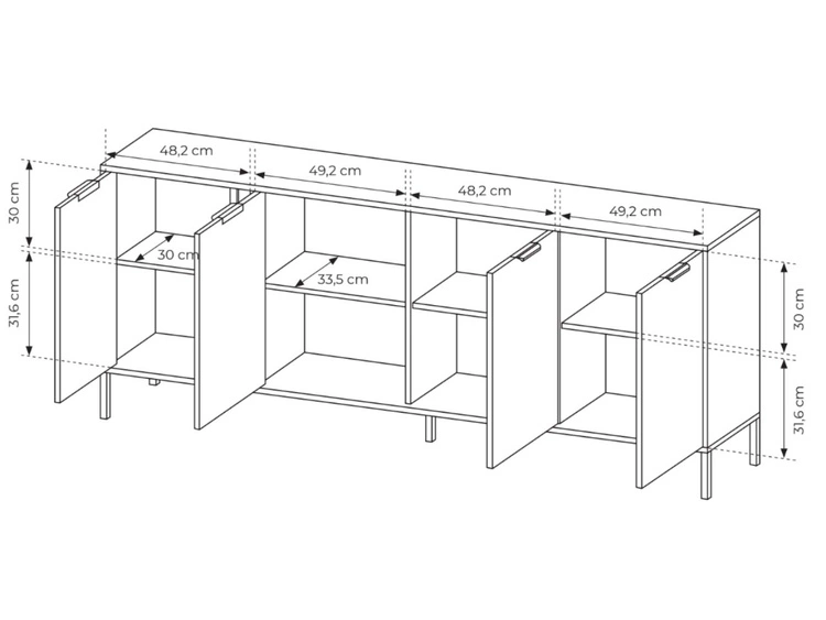 Komoda z drzwiami 203 cm Drino Antracyt