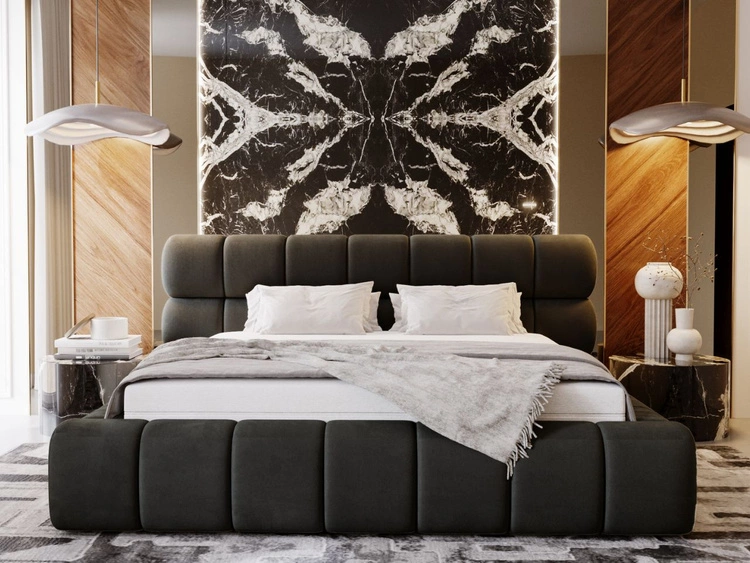 Łóżko tapicerowane z pojemnikiem i stelażem 180x200 Mellow Ciemny szary