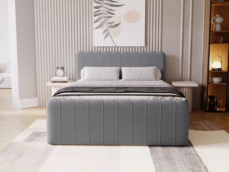 Łóżko kontynentalne z pojemnikiem na pościel 120x200 Osteno Ciemnoszare