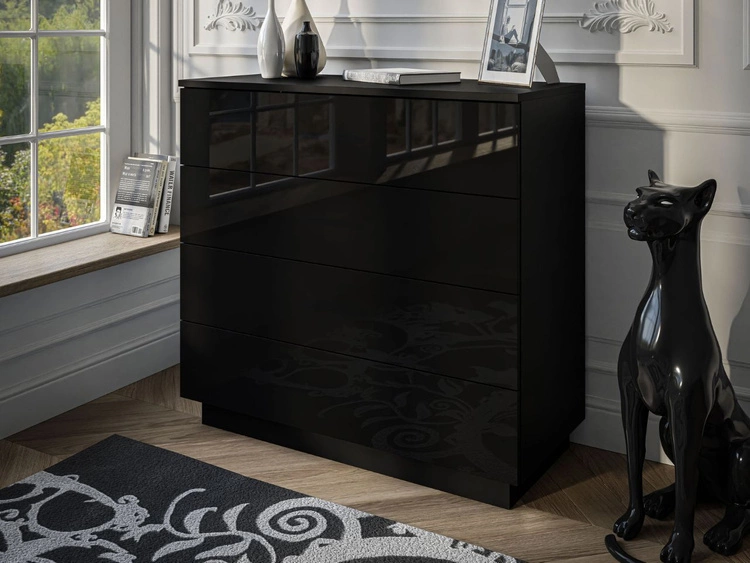 Komoda z czterema szufladami i oświetleniem LED Nuveo Czarny połysk