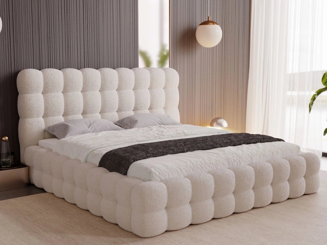 Łóżko tapicerowane z pojemnikiem i stelażem 140x200 Twist Beżowy