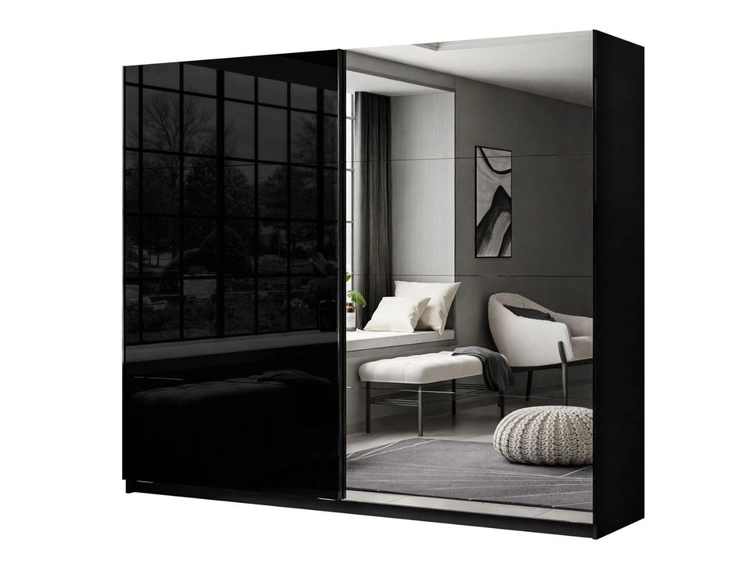 Szafa dwudrzwiowa z drzwiami przesuwnymi i lustrem 244 cm Nuveo Czarny połysk