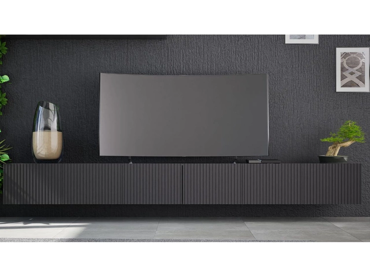 Zestaw szafek pod telewizor z drzwiczkami 300 cm Czarna