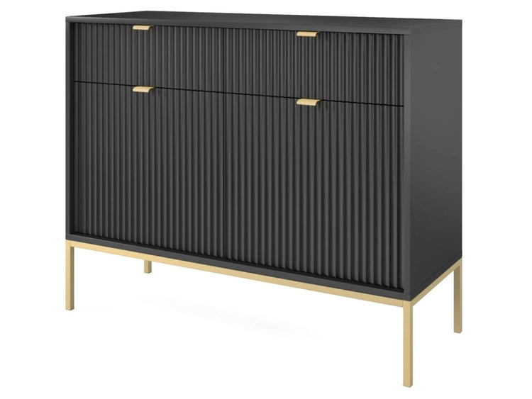 Komoda z drzwiami i szufladami Amber czarna na złotych nogach