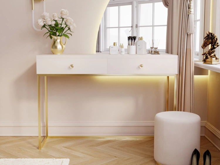 Toaletka z szufladami Belleza Kaszmir połysk Złoty stelaż