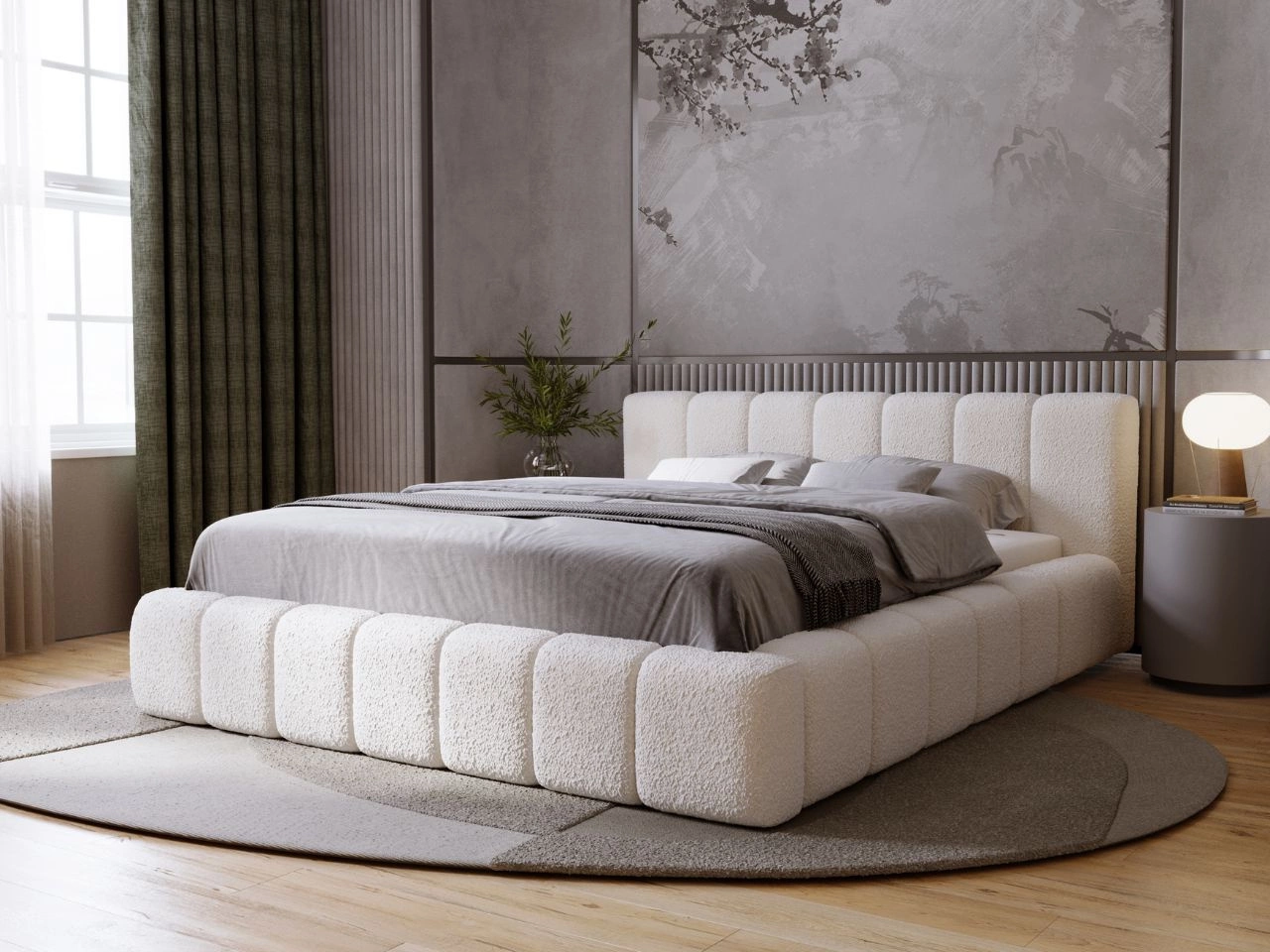 Łóżko tapicerowane z pojemnikiem i stelażem 160x200 Orio Beżowy