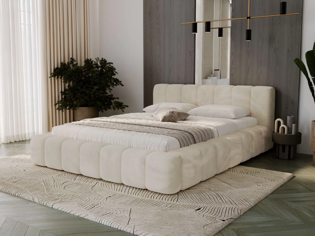 Łóżko tapicerowane z pojemnikiem na pościel 180x200 Ibiza Kremowe