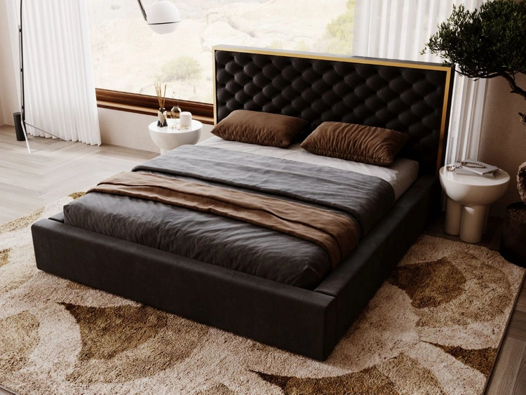 Łóżko tapicerowane z pojemnikiem i stelażem 180x200 Bonito Czarny