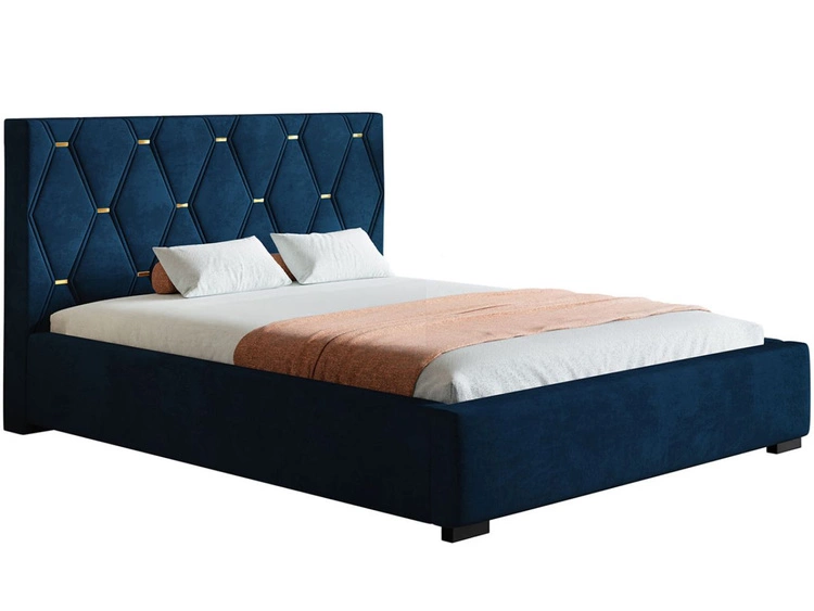 Łóżko tapicerowane z pojemnikiem i stelażem 160x200 Tasso Niebieskie