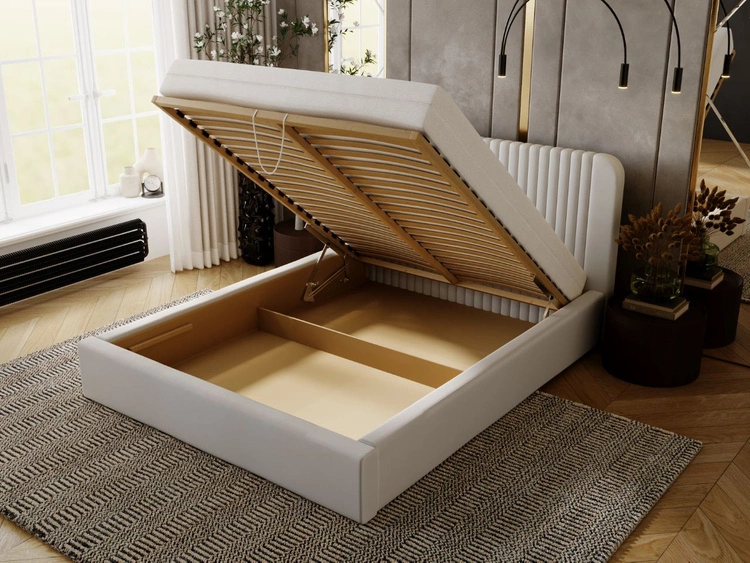 Łóżko tapicerowane z pojemnikiem i stelażem 160x200 Malmo Jasny szary