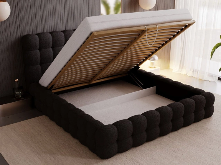 Łóżko tapicerowane z pojemnikiem i stelażem 140x200 Twist Czarny