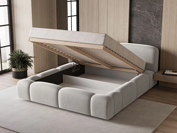 Łóżko tapicerowane z pojemnikiem i stelażem 120x200 Aubi Szare