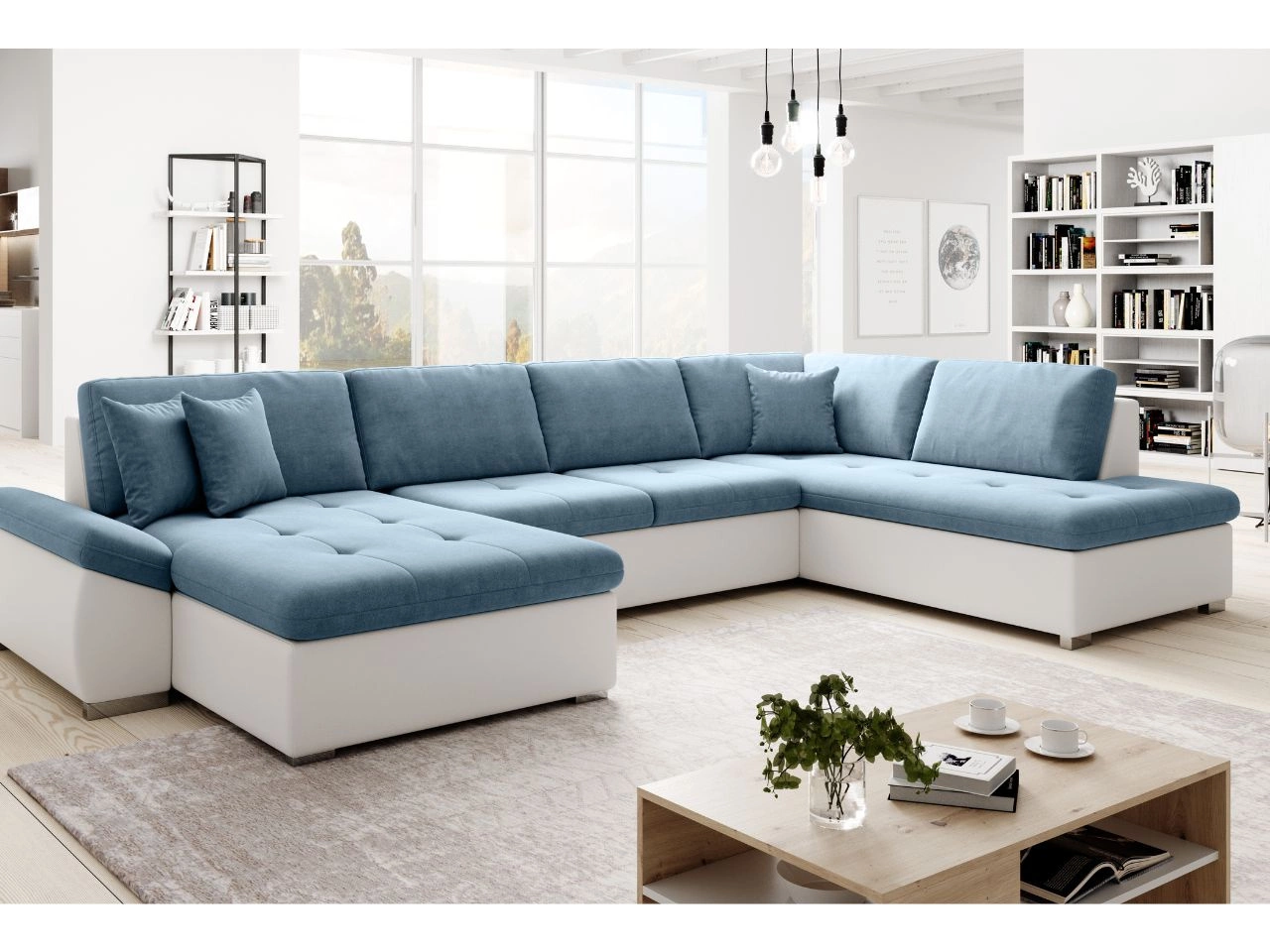 Narożnik U prawy z funkcją spania Moni U Niebieski