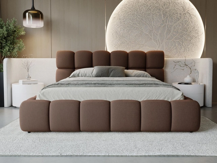 Łóżko tapicerowane z pojemnikiem i stelażem 120x200 Modo Brązowe