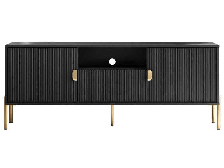 Szafka RTV dwudrzwiowa na złotych nogach z szufladą Orlean czarny mat