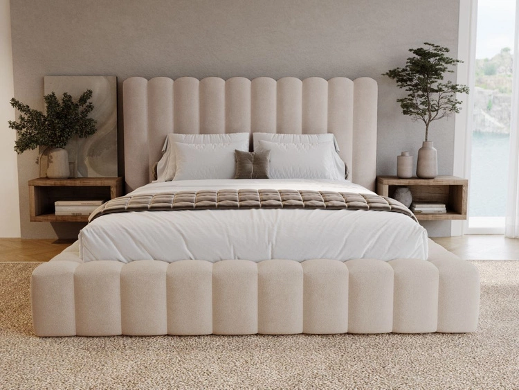 Łóżko tapicerowane z pojemnikiem i stelażem 180x200 cm Rotto Beżowe
