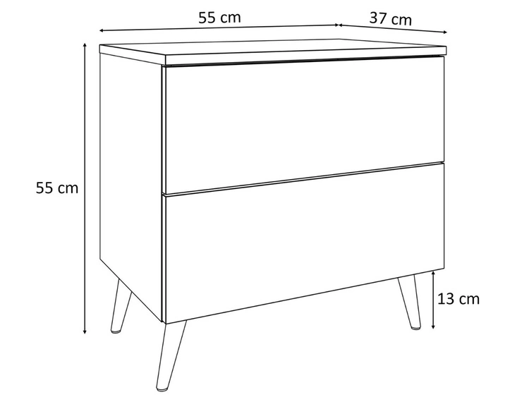 Stolik nocny z szufladami na czarnych nogach Nuveo Biały połysk