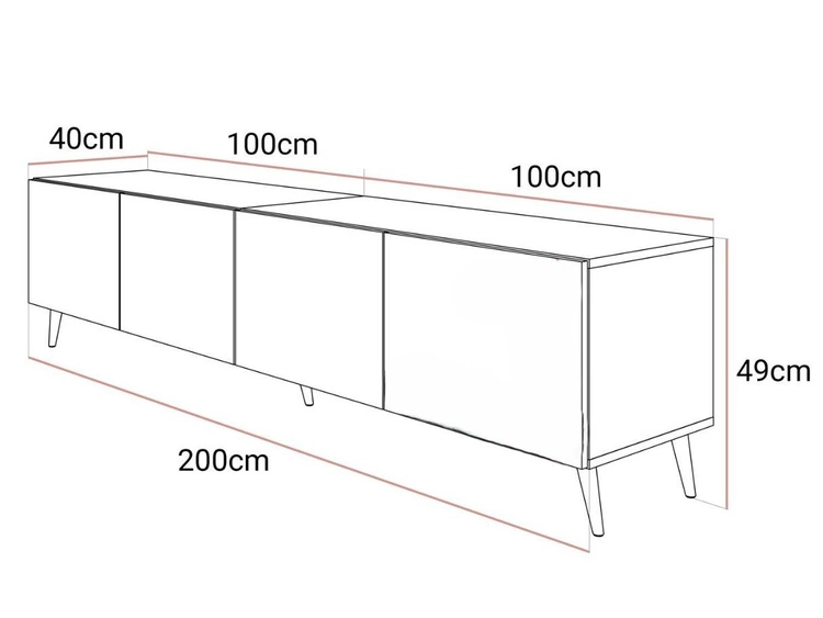 Szafka RTV pod telewizor z drzwiczkami na złotych nóżkach 200 cm Nodoo Biały połysk
