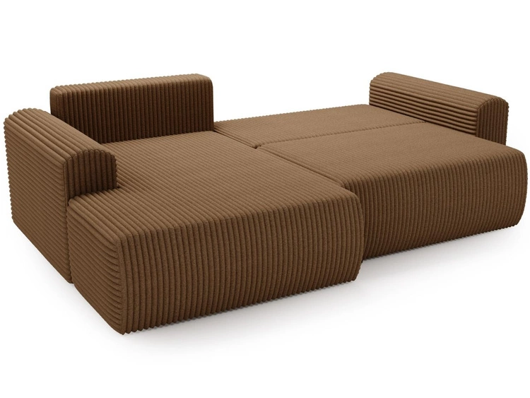 Narożnik z funkcją spania i pojemnikiem Belvio lewy Brązowy