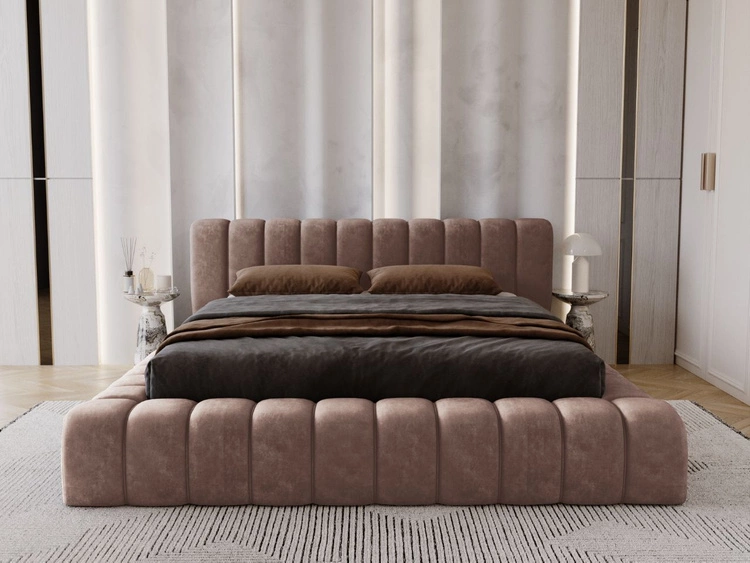 Łóżko tapicerowane z pojemnikiem na pościel i stelażem 180x200 Italia Brązowe