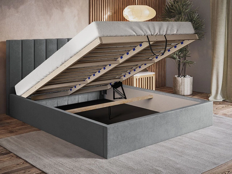 Łóżko tapicerowane z pojemnikiem i stelażem 180x200 Sesto granatowe