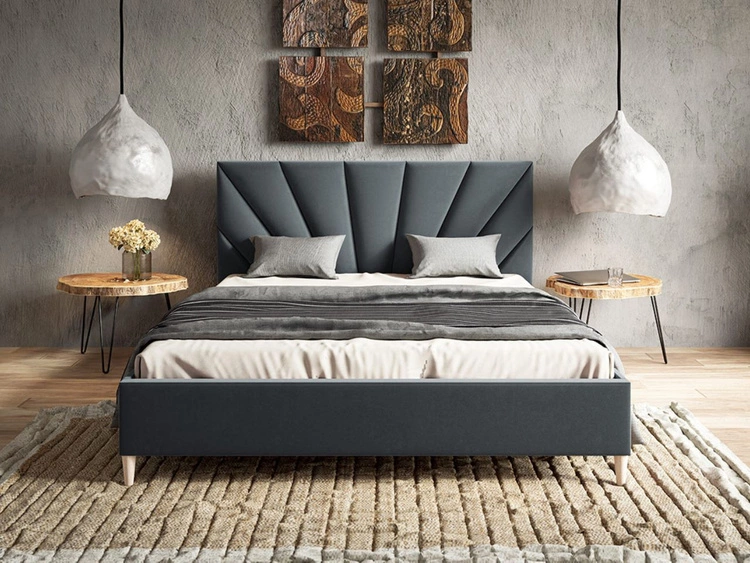 Łóżko tapicerowane ze stelażem 160x200 Fuzi szare