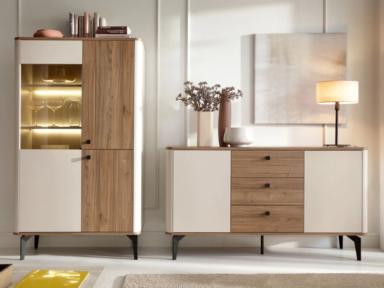 Witryna niska z oświetleniem LED Arelis Kaszmir, Orzech Royal