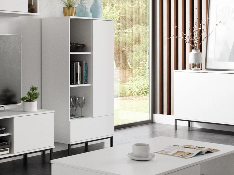 Regał z szufladą i drzwiczkami Soroko Biały