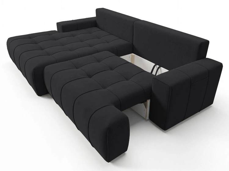 Narożnik L z funkcją spania i pojemnikiem Tulio lewy czarny