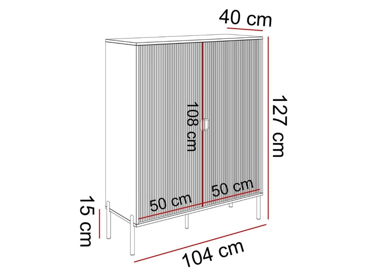 Wysoka komoda dwudrzwiowa ze złotymi uchwytami i nogami Orlean czarny mat