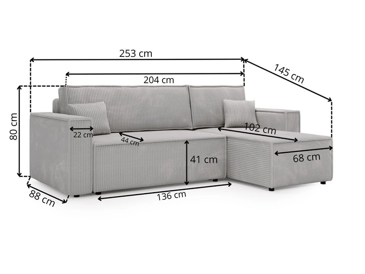 Nowoczesny rozkładany narożnik z funkcją spania i pojemnikiem Prato L uniwersalny Beżowy