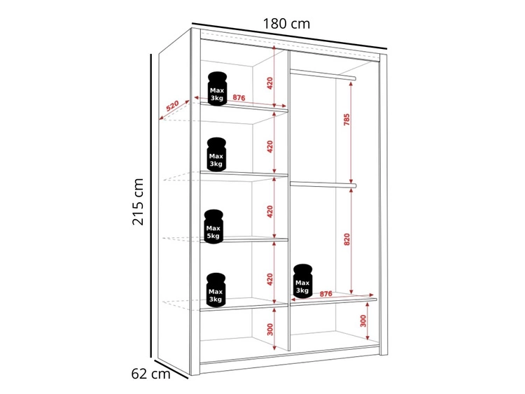 Szafa dwudrzwiowa z drzwiami przesuwnymi 180 Bino Biała