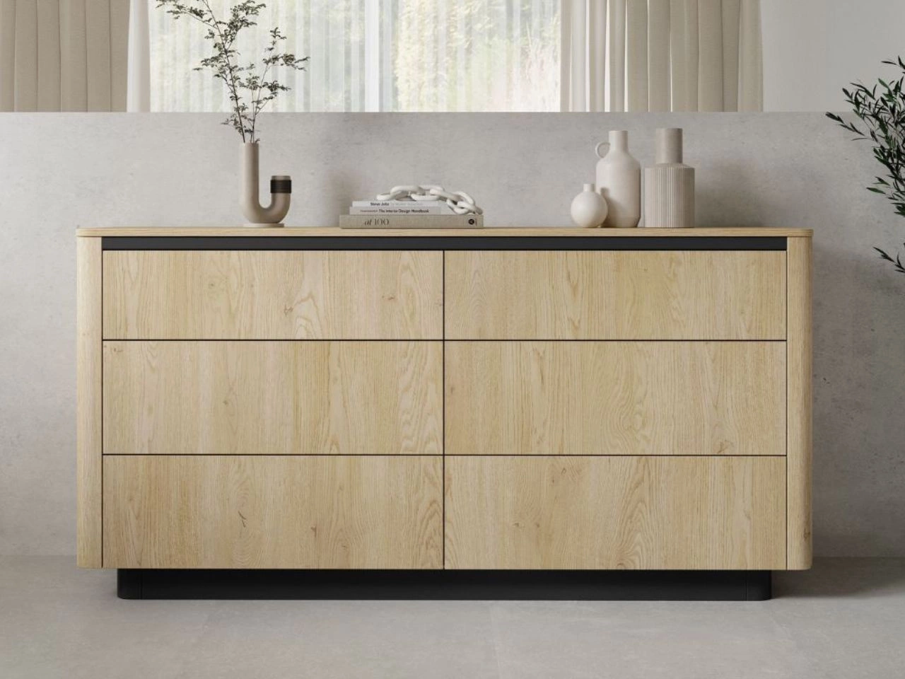 Komoda z sześcioma szufladami 160 cm Fascino Dąb Cremona, czarny