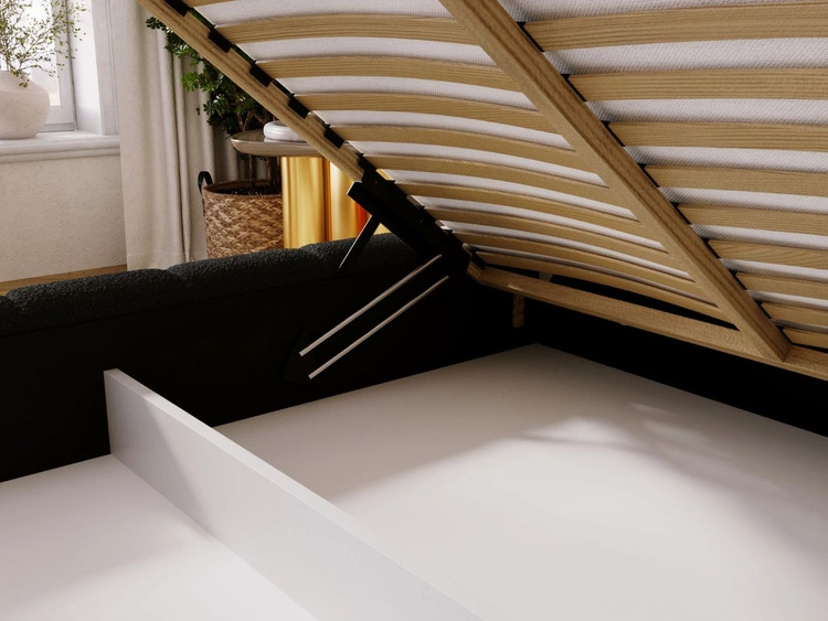 Łóżko tapicerowane z pojemnikiem i stelażem 180x200 Alicante Czarne