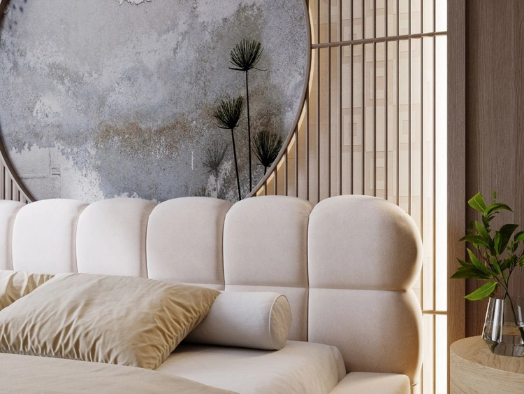 Łóżko tapicerowane z pojemnikiem i stelażem 180x200 Plaza Beżowe