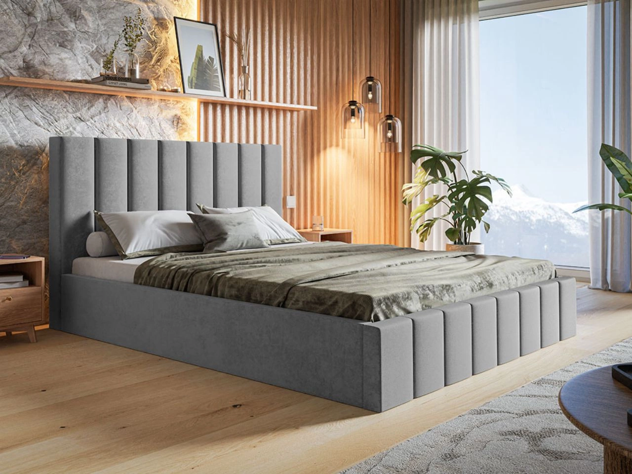 Łóżko tapicerowane z pojemnikiem i stelażem Siena 120x200 szary