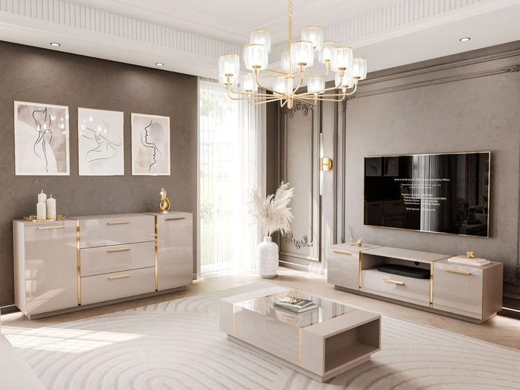 Zestaw mebli do salonu w stylu glamour Lunelie Kaszmir