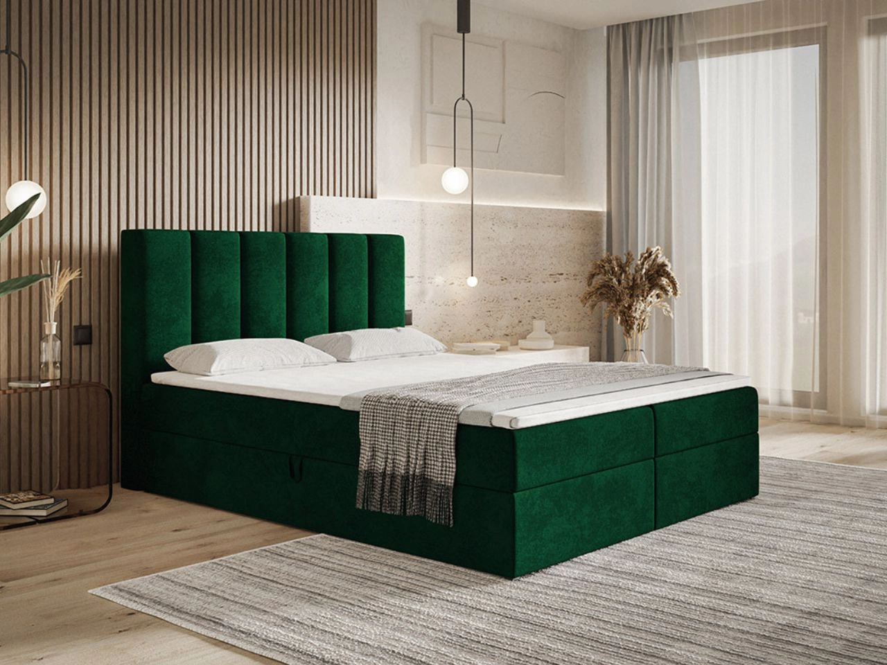 Łóżko kontynentalne z pojemnikiem na pościel 120x200 Cascada zielone