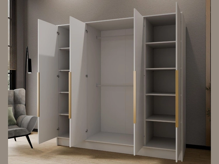 Szafa otwierana 200 cm Perugia Biała z złotymi uchwytami