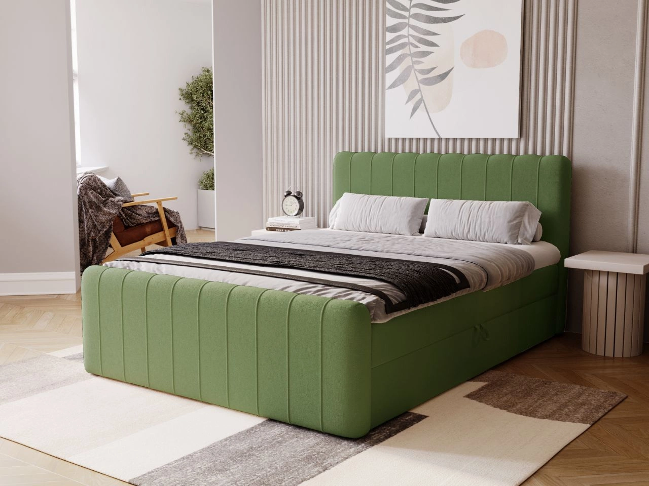 Łóżko kontynentalne z pojemnikiem na pościel 180x200 Osteno Zielone