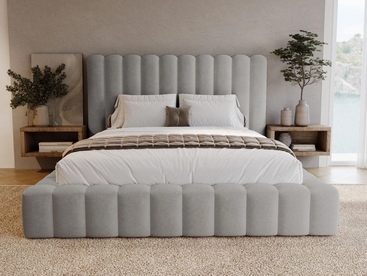 Łóżko tapicerowane z pojemnikiem i stelażem 120x200 cm Rotto Jasnoszare