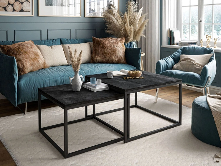 Stolik kawowy na czarnym metalowym stelażu Asumi Czarny 40x46