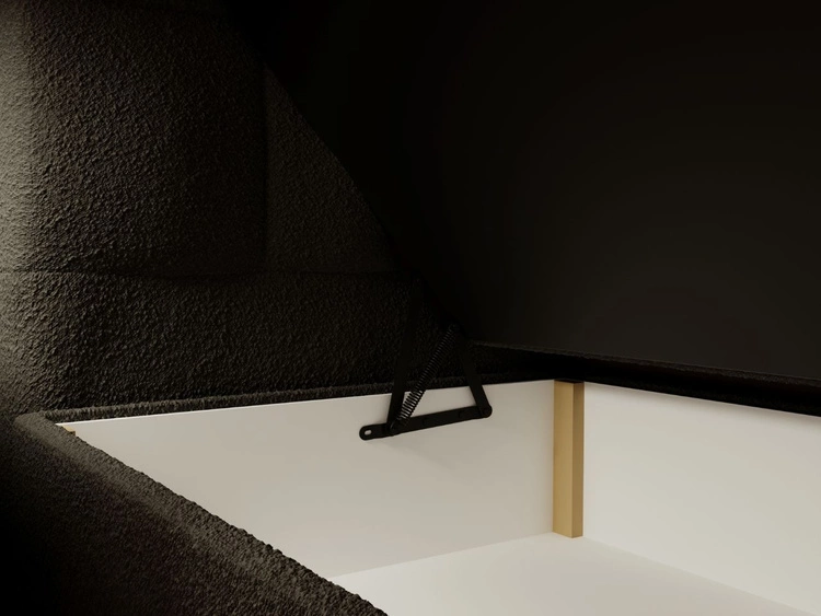 Łóżko kontynentalne z pojemnikiem na pościel 160x200 Alicante w tkaninie bouclé Czarne