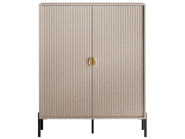 Wysoka komoda dwudrzwiowa ze złotymi uchwytami Orlean kaszmir mat